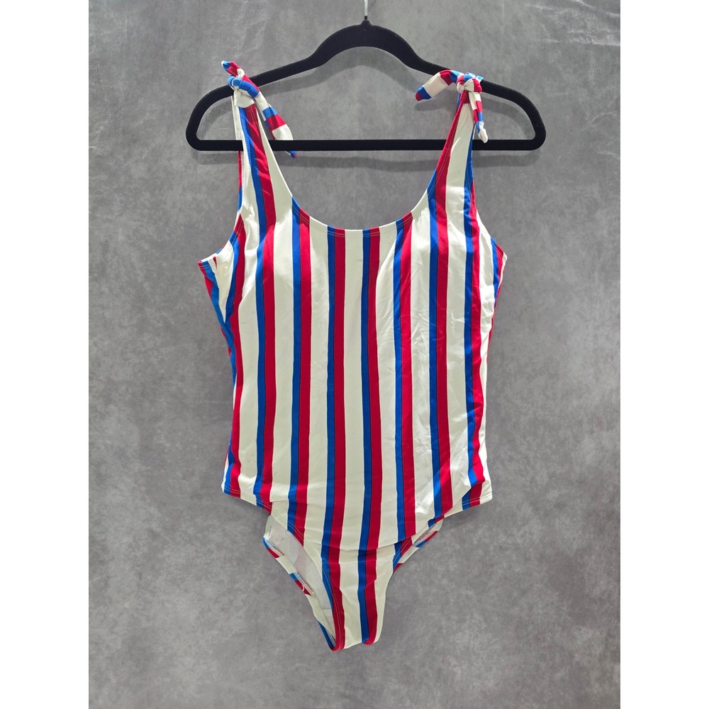 Stripe One Piece Swimsuit Beach Resort Vacation 90s No Boundaries Large